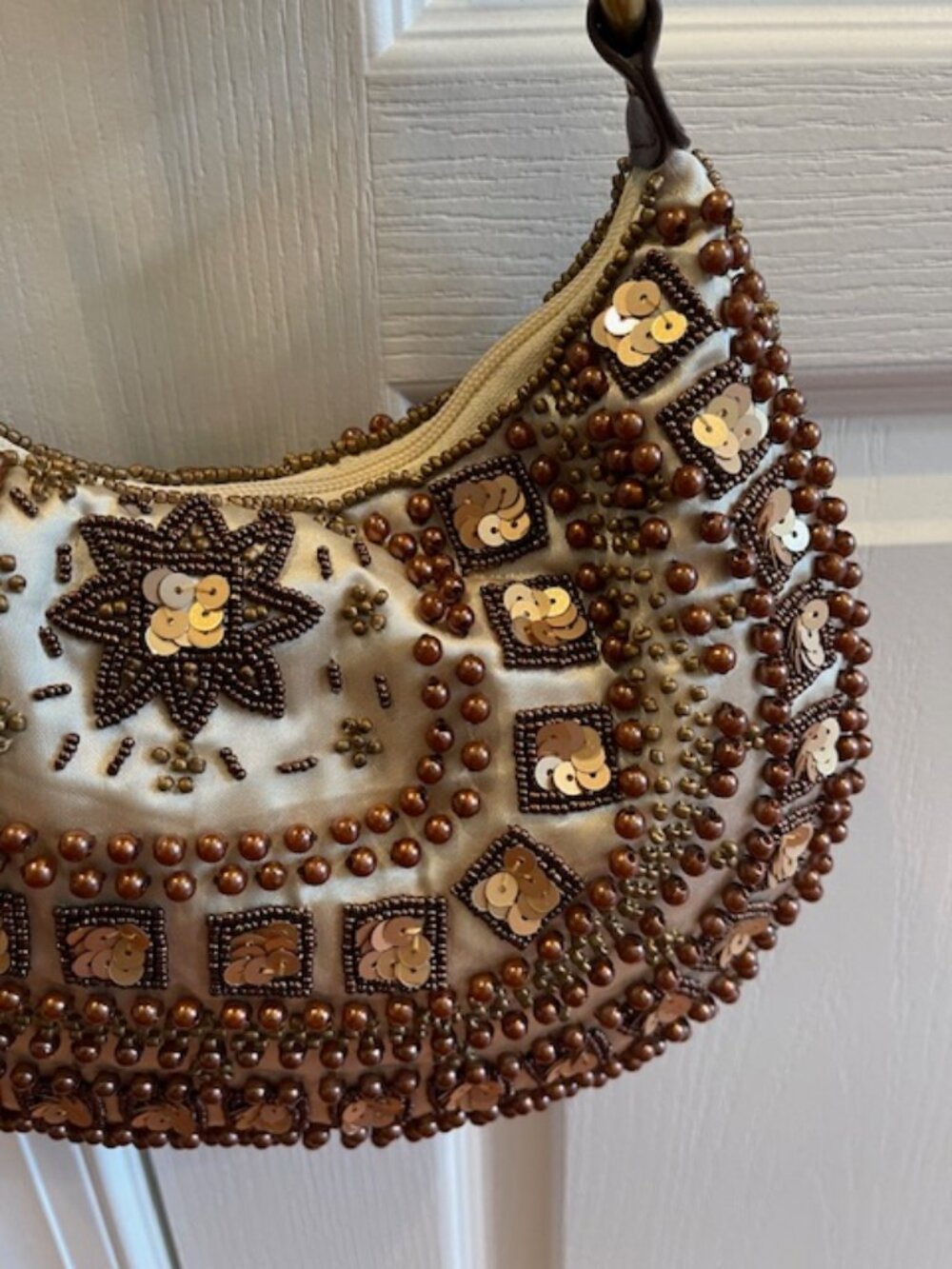 Vintage The Limited Shoulder Strap Beaded Purse Espresso Gold Colors Boho - Picture 12 of 15